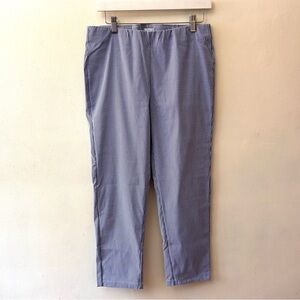 Ecru blue striped seersucker pull on ankle length pants size 8